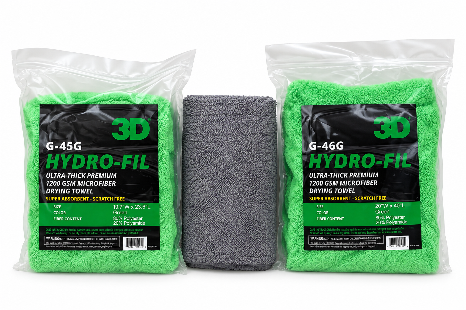3D Hydro-Fil drying towels together with a gray towel