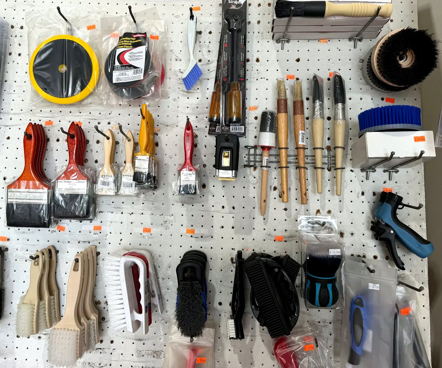 In-store display of detailing brushes and specialty accessories at Expert Detail Supply