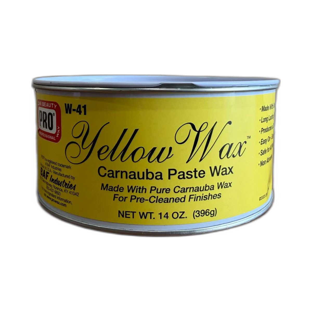 Car Beauty Pro W-41 Yellow Wax Carnauba Paste Wax 14 oz